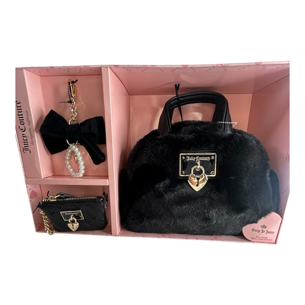 Juicy Couture Black Faux Fur Mini Bag with Charm